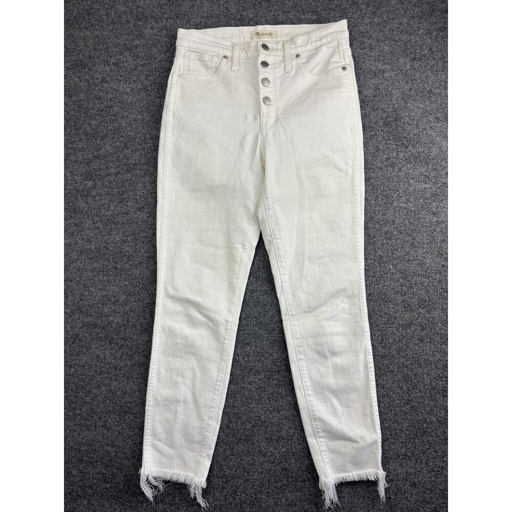 Madewell Jeans Womens 27 White 10 Inch High Rise Skinny Crop Button Fly Raw Hem